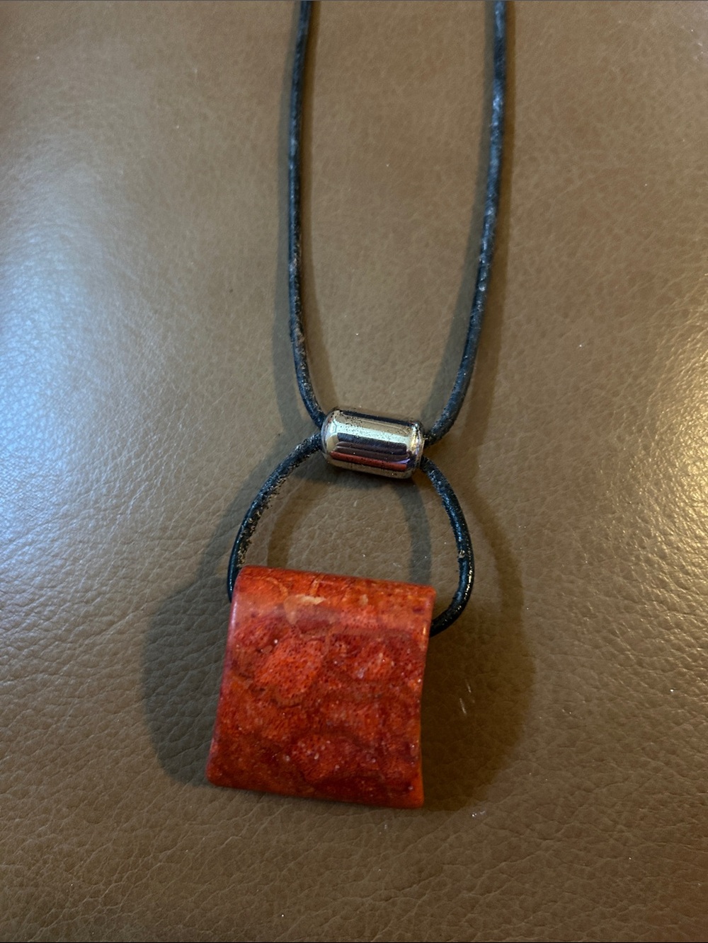 Silpada Orange Leather Pendant Necklace